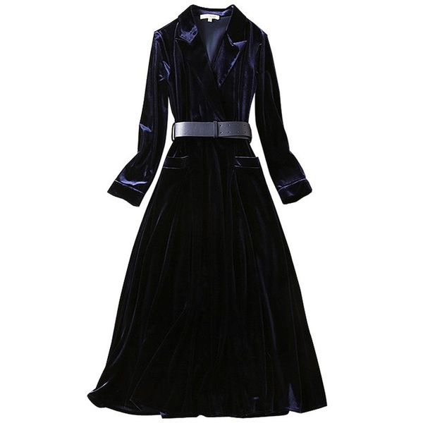 

women's trench coats european station spring and autumn fashion temperament suit lapel long sleeve waist thin coat jacket wild velvet d, Tan;black