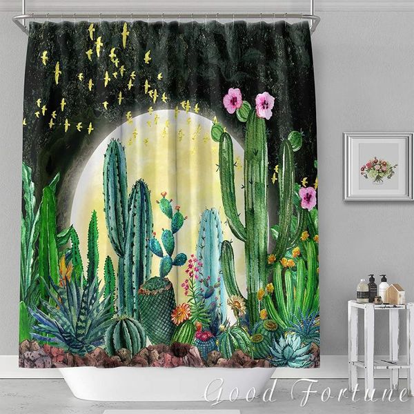 

shower curtains giant moon cactus printed polyester waterproof curtain, bathroom decoration