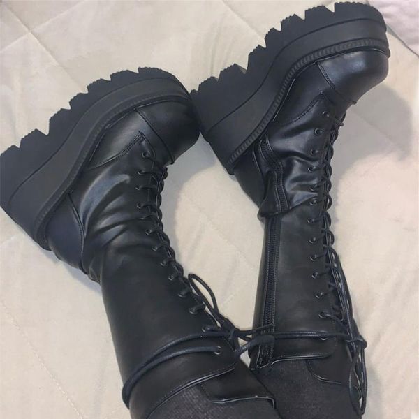 

boots lapolaka plus size 43 brand wedge high heeled platform trendy cool gothic black vampire freaks cosplay calf shoes women