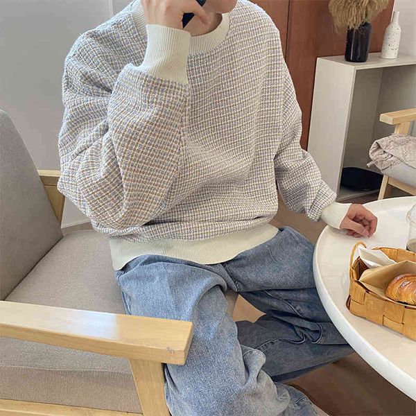 

men's hoodies & sweatshirts mle plid , csul with hood, round collr, koren fshion for men, long sleeve hood gdmv, Black