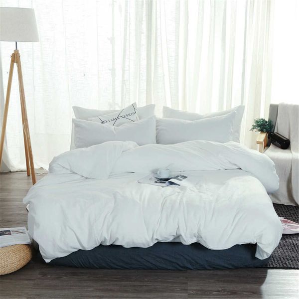 Weiche gewaschene Baumwolle Bettwäsche Set weiß Bettwäsche Twin Full Queen King Bettbezug Bettlaken Kissenbezug Erwachsene einfarbige Bettwäsche 210706