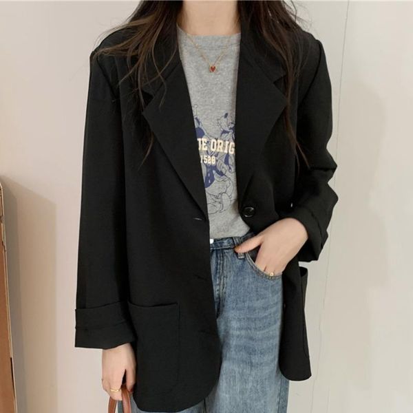 

women's suits & blazers blazer elegant single breasted design womens jackets and coats long sleeve straight female pocket coat fall, White;black
