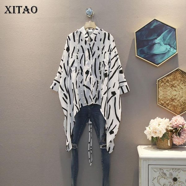 

women's blouses & shirts xitao irregular women blouse fashion print pattern 2021 summer pullover elegant goddess fan casual style shirt, White
