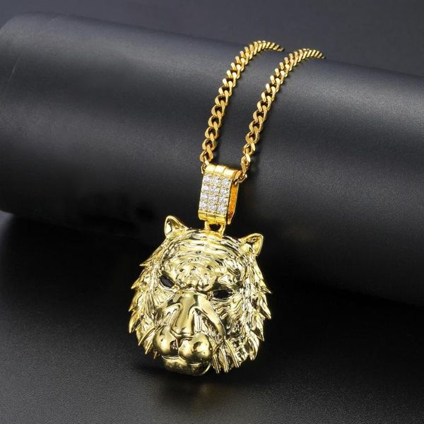 

pendant necklaces 60cm luxury hip hop necklace men tiger head pure copper gold electroplated micro zircon inlaid hip-hop ornament, Silver