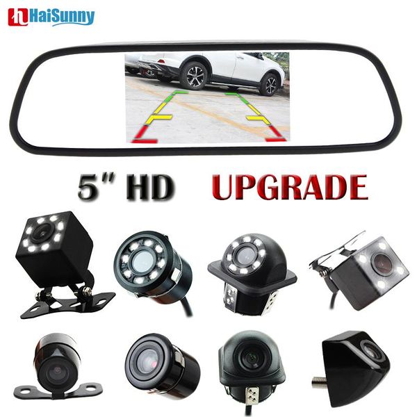 

car video haisunny reverse monitor mirror 5 inch with backup camera waterproof night vision rearview