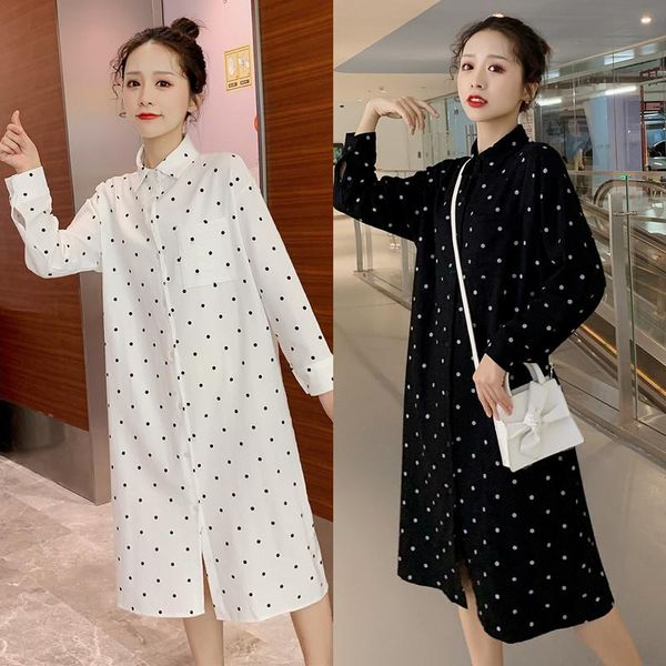 

maternity dresses 801# dress spring autumn cotton polka dot loose stylish for pregnant women mom, White