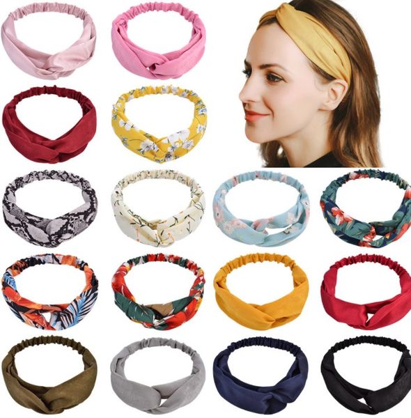 

european and american printed knotted headbands with crossed wide edge elastic headband, Silver