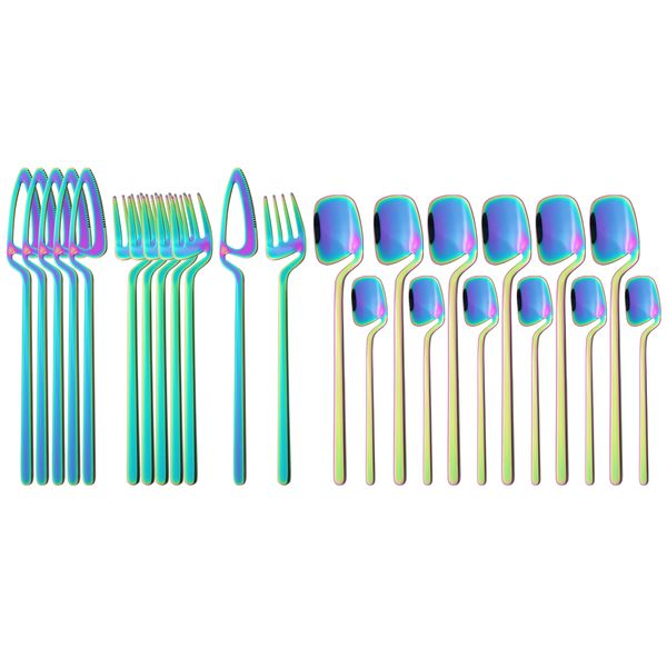 

6set/24pcs colorful cutlery set stainless steel dinnerware knife fork spoon dinner tableware bar silverware set kitchen flatware
