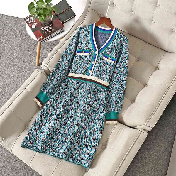 

casual dresses fall winter long sleeve v neck green contrast color knitted panelled buttons single-breasted dress elegant nn1820111111 pyf6, Black;gray