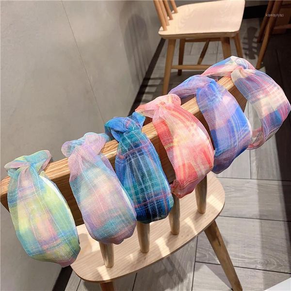 

colorful plaid print flower cross tie hairbands hair accessories for girls band bows hairband headbands women1