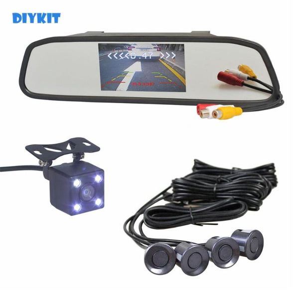 

car rear view cameras& parking sensors diykit video radar 4 4.3 inch mirror monitor + x led camera assistance system