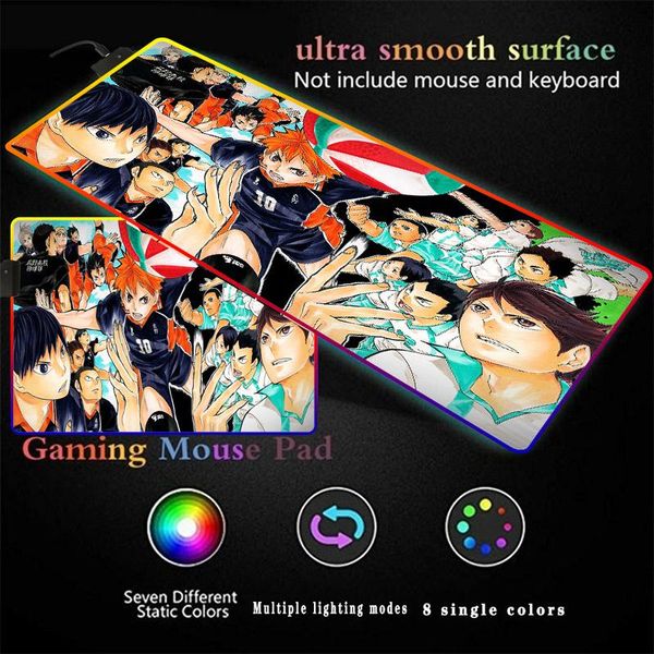 

mouse pads & wrist rests anime haikyu rgb pad gaming computer large mousepad backlit xxl led gamer mause carpet desk mat