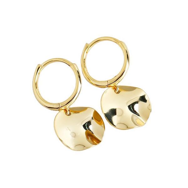 

hoop & huggie 1pair 18k gold 100% authentic 925 sterling silver smooth irregular coin geometric round earrings jewelry ce104, Golden;silver