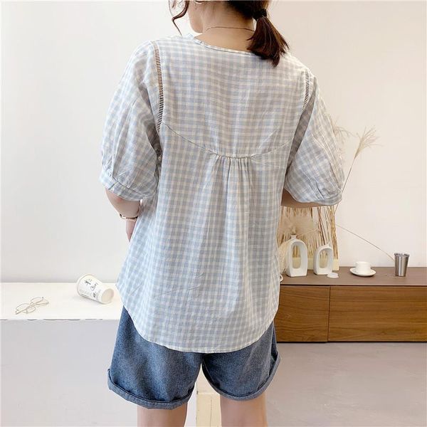 

women's blouses & shirts women womens and 2021 womenswear half sleeve clothing button up down shirt floral plaid summer, White
