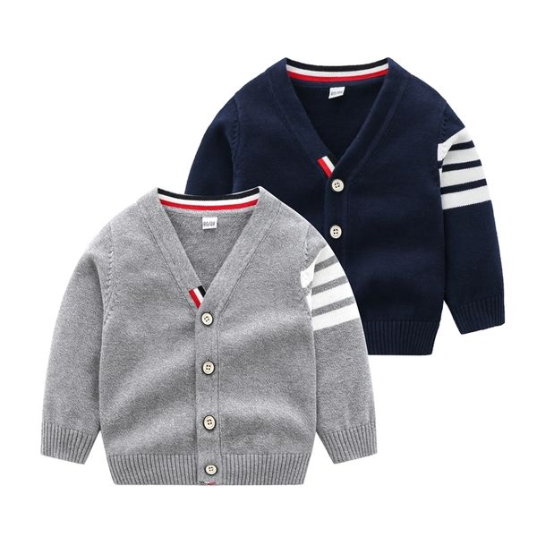 

autumn and winter 2021 new outerwear boys' grey sapphire blue cotton college style knitted long sleeve sweater coat, Black
