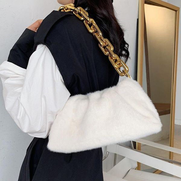 

faux fur women's shoulder bag winter 2021 soft and warm small handbags brand trend chain wallets bags