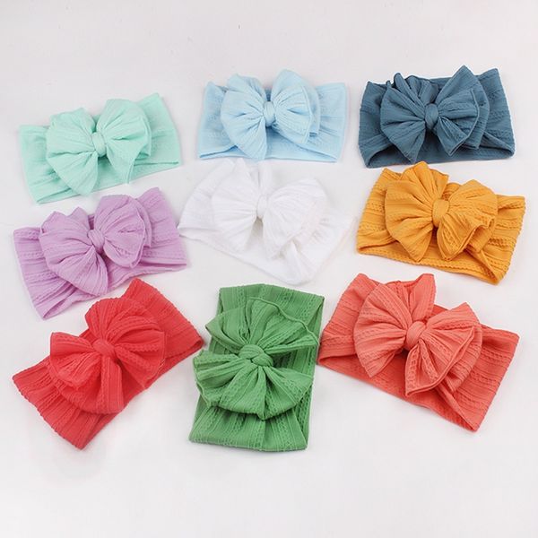

2021 soft nylon jacquard hair accessories children's hairband baby super stretch bow girls big bows solid, Slivery;white