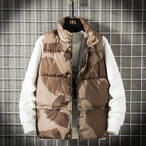 

men's vests vest stand collar camouflage color casual waistcoat sleeveless padded jacket couples outwear size s-3xl, Black;white