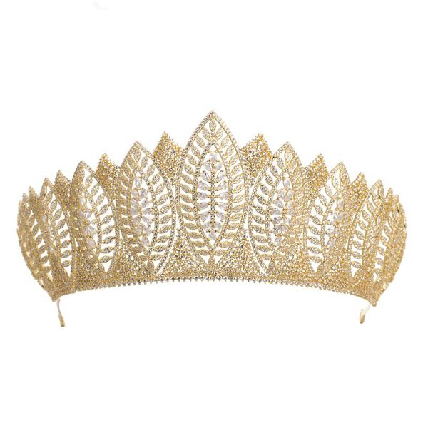 

tirim full crystal crowns cubic ziron tiaras zirconia headband for girls or women dubai birthday party wedding prom bridal hair clips & barr, Golden;silver