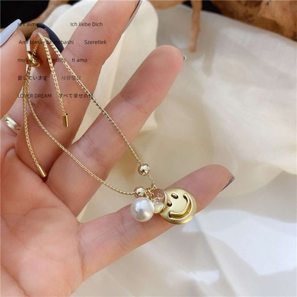 

korean dumb gold cute commuter pearl age reduced smile bracelet girl, Black