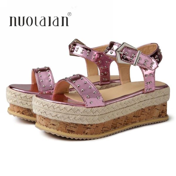 

summer platform shoes for women high heels sandals buckle strap wedges gold silver sandalia feminina, Black