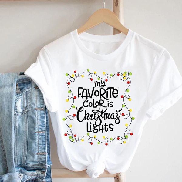 

women's t-shirt merry christmas light trend 90s 2022 women happy year clothes t-shirts cartoon tshirt holiday print female graphic tee, White
