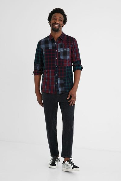 

men's casual shirts the patchwork gingham shirt, White;black