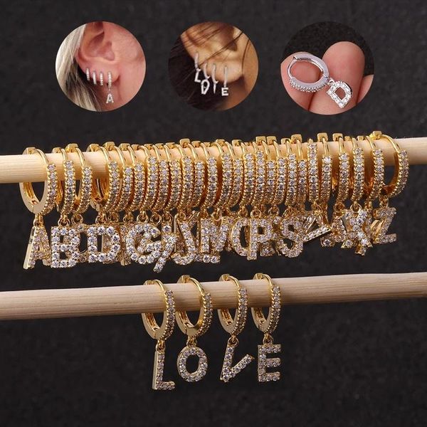 Aro huggie 1 pcs a-z letra brincos para mulheres na moda jóias orelha algemas letras iniciais pendurado cristal luxo aros presente