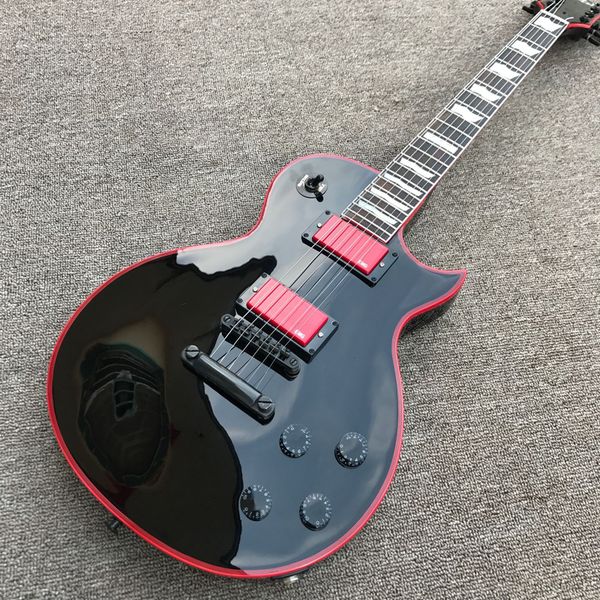 

delivery, black electric guitar, red edge, high quality