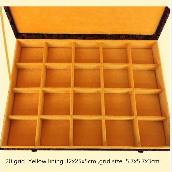 

jewelry pouches, bags high end 20 grid slots chinese silk brocade box wooden storage organizer collection case packaging birthday gift, Pink;blue
