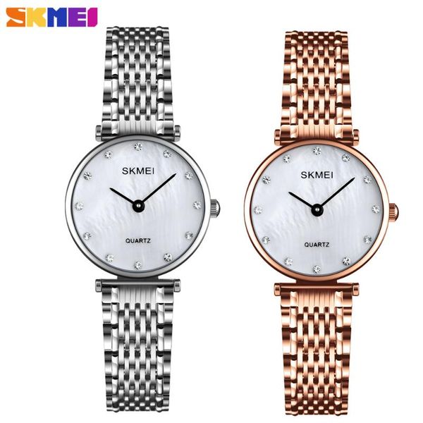 

wristwatches skmei fashion women quartz watch luxury mesh steel belt female clock waterproof dress ladies girl writstwatch relogio feminino, Slivery;brown