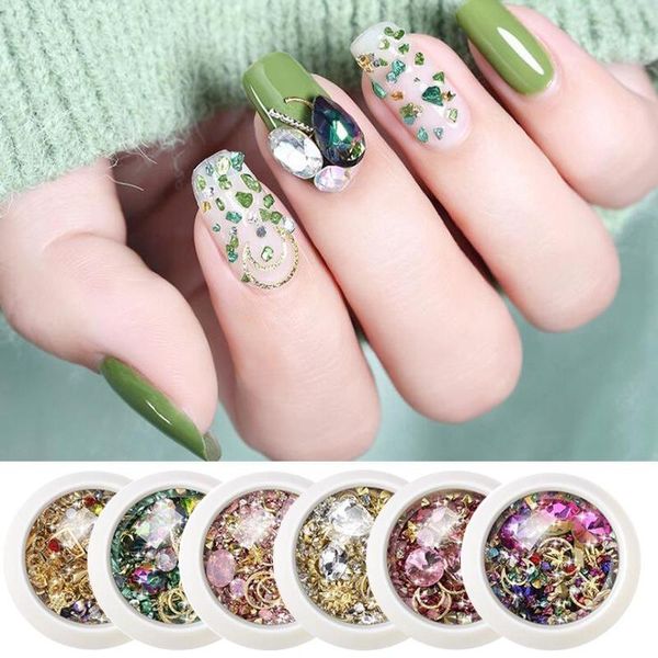 

box nail art alloy rivet color star moon green rhinestone gravel mix set 3d diy decoration accessories decorations, Silver;gold
