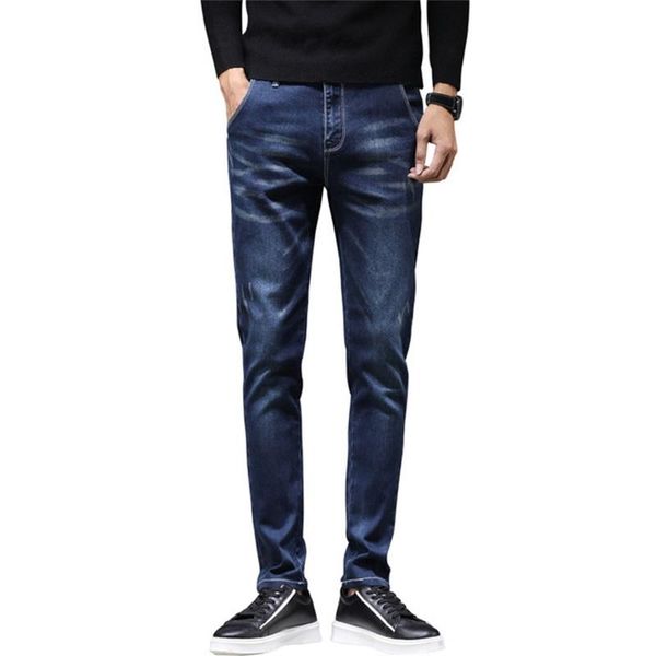 

men's claw print straight jeans trend trendy stretch slim pants, Blue