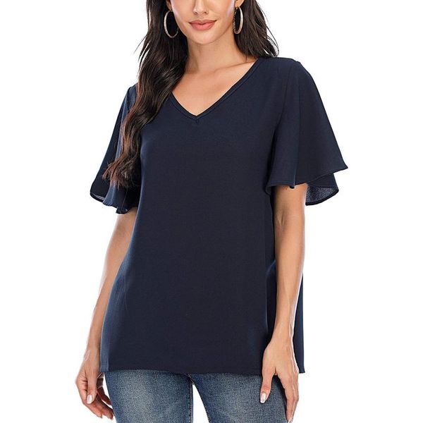 

women's t-shirt solid color summer plus size basic long tees v neck short sleeve loose type tshirt female butterfly printed, White