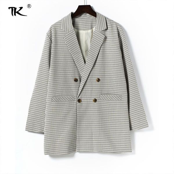 

women's suits & blazers stock clearance check casual blazer office plaid notched female double breasted 2021 autumn elegant coats girls, White;black