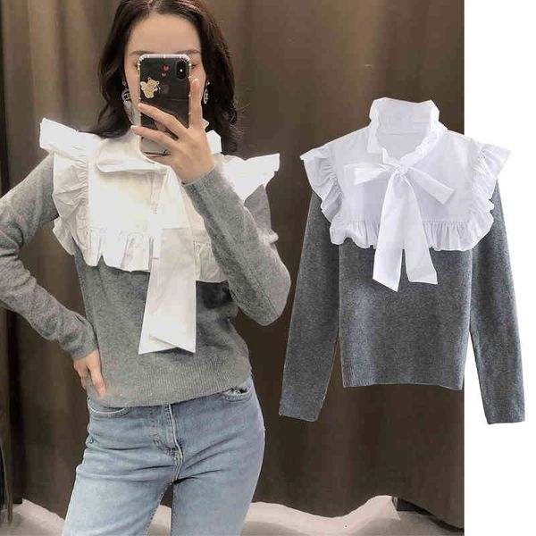 

tank women autumn mending knitted fine collar high sweater outerwear short soft, White