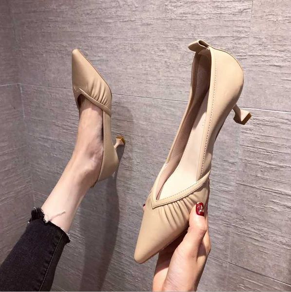 

dress shoes 2021 slim high heels with pointed toe and thin heel shallow mouth european american women's single size36-39, Black