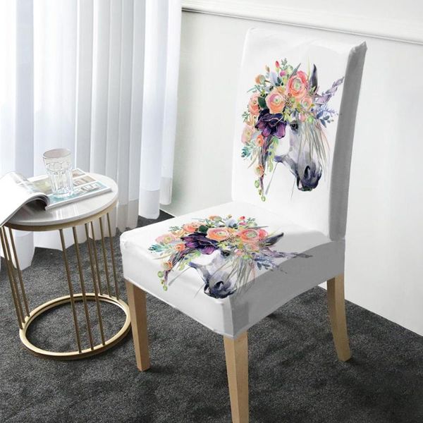

horse flowers print chair cover elastic dining protector washable slipcover for christmas banquet party home decor covers