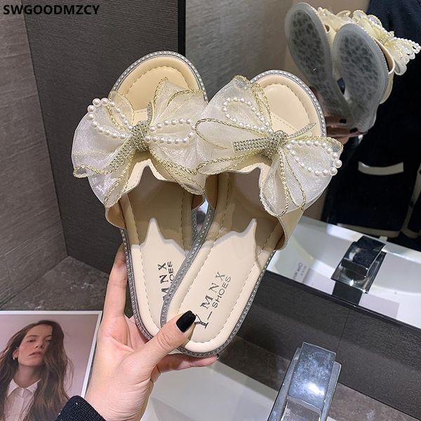 

slippers flats shoes women summer 2021 woman ladies butterfly knot slides designer zapatos mujer, Black