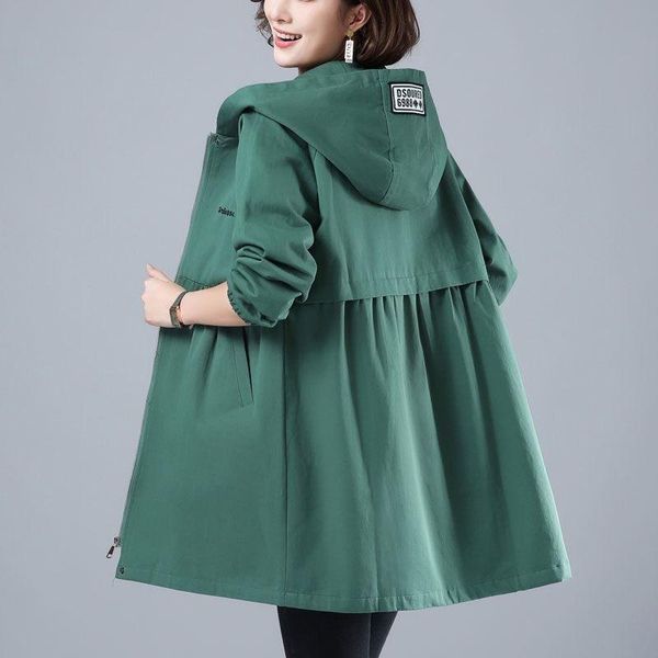

women's trench coats jacket spring autumn hooded casual large size windbreaker basic korean zipper lightweight fashion inner lining, Tan;black