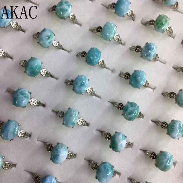 

cluster rings akac 925 sterling silver natural larimar adjustable women ring, Golden;silver