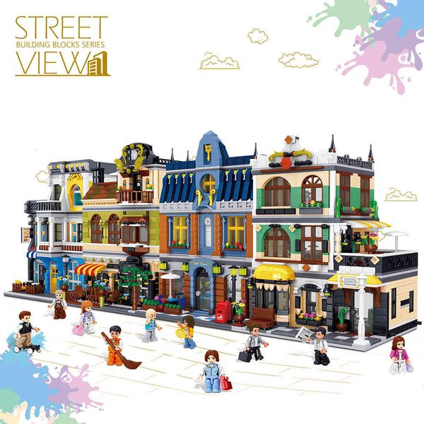

1367pcs creator architecture building blocks city street view bricks set summer coffee shop hill tavern toy gifts for children 1008