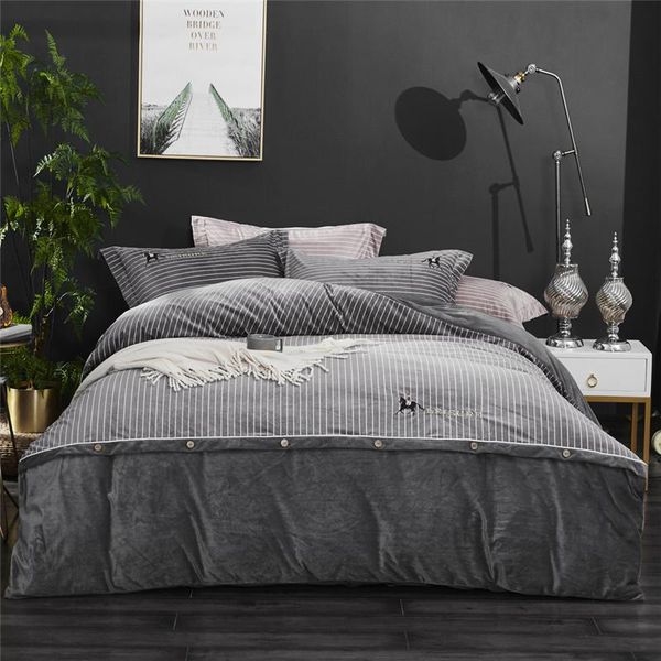 

bedding sets 4pcs fleece fabric luxury embroidery bed set double  king size duvet cover pillowcase sheet