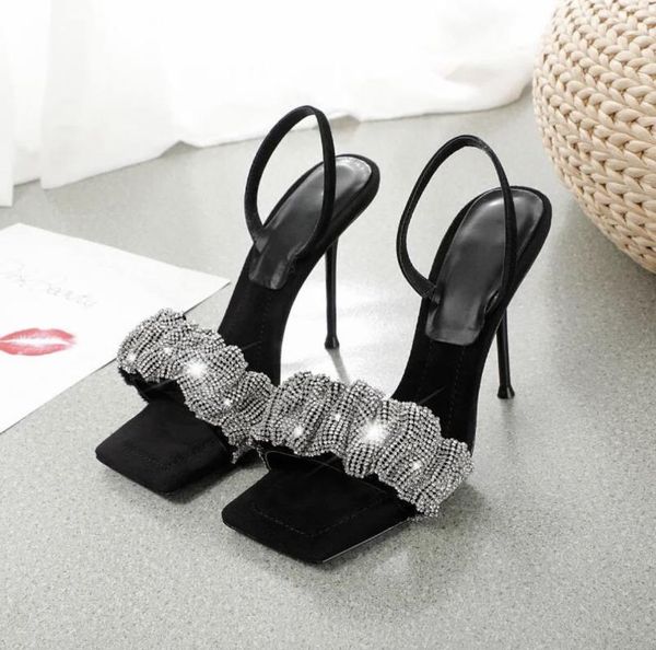 

sandals 2021 summer women high heels crystal wedding bridal stiletto sandles glitter prom elegant stripper diamond shoes, Black
