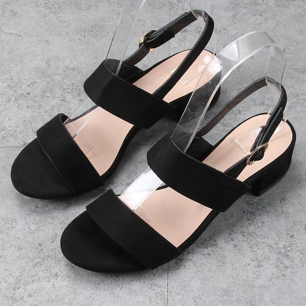 

sandals open toe buckle strap women's shoes with platform for office luxury suit female beige large size block heels med peep fa, Black