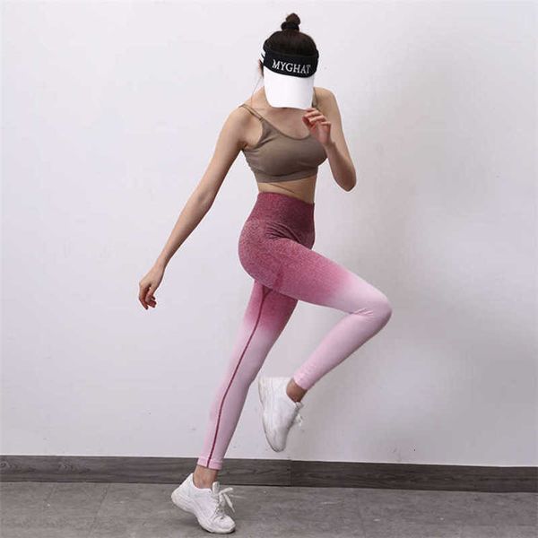 

tracksuits 2021 yoga elastic high waist seamless gradual change pants sportswear hip lifting leggings, Gray