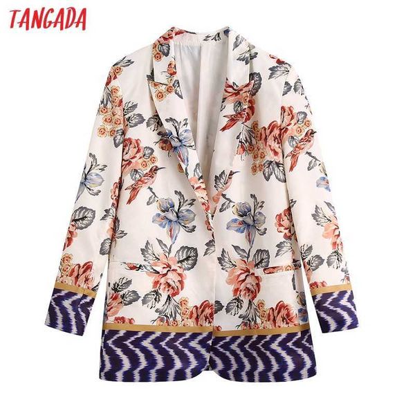 Tangada Blazer da donna vintage con stampa floreale manica lunga autunno ufficio da donna elegante blazer adatto BE956 210609