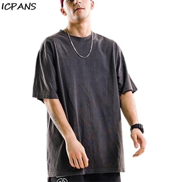 

icpans 6 color washed dyed solid t shirts men summer hip hop casual short sleeve tees fashion swag tshirts streetwear 210409, White;black