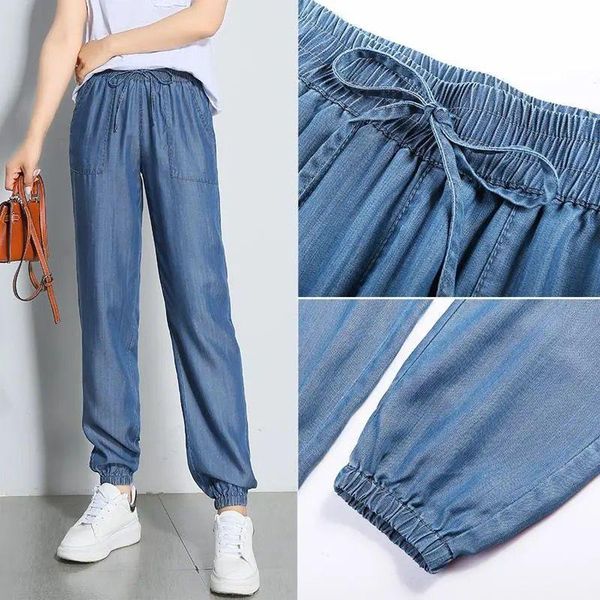 

running pants summer ice silk jeans thin joggers women loose-fitting fitness yoga casual sports trousers, Black;blue
