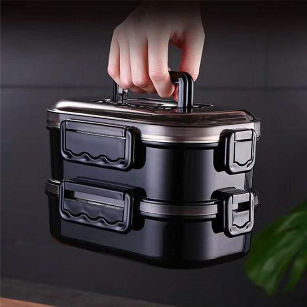 

dinnerware sets black portable 304 stainless steel lunch box japanese style compartment bento kitchen leakproof container